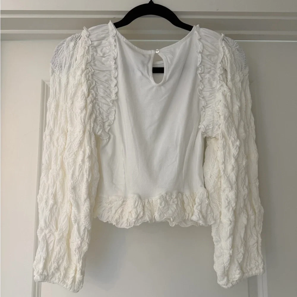 Free People Olivia Contrast Stitch Knit Top White Boho Blouse XS